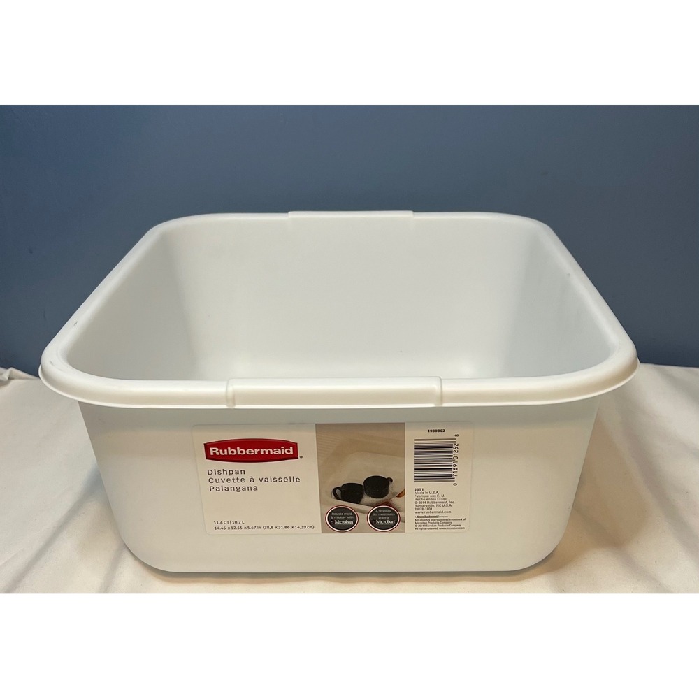 Rubbermaid Dishpan White Plastic Wash Basin Tub 11 Qt 2951 Microban Sink Storage